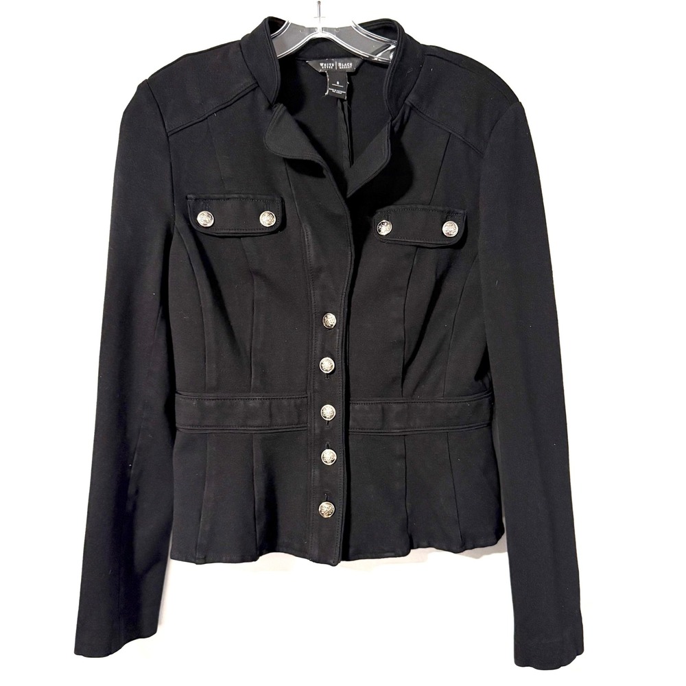 White House Black Market Black Military Style Peplum‎ Jacket Womens Size 8